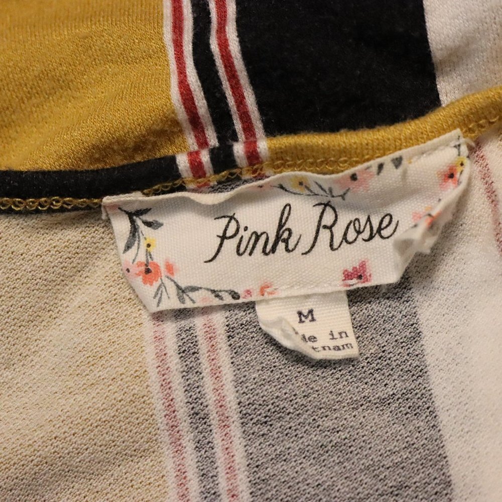 Pink Rose Dress, Tan, black, white & red striped dress, Medium, dress with tie - Picture 4 of 4